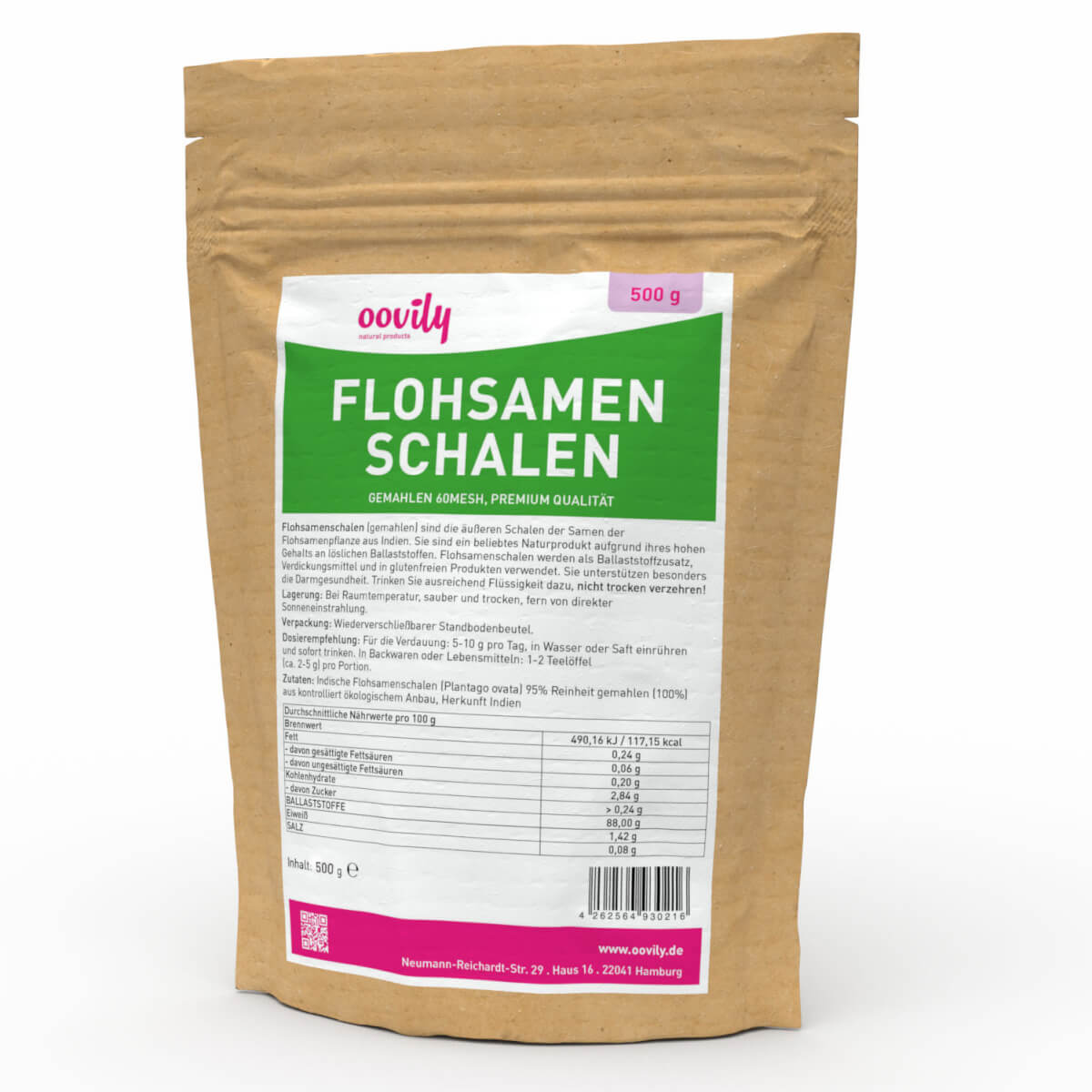 Verpackung_Flohsamen-500g Flohsamenschalen, Premium Qualität – Bild 1